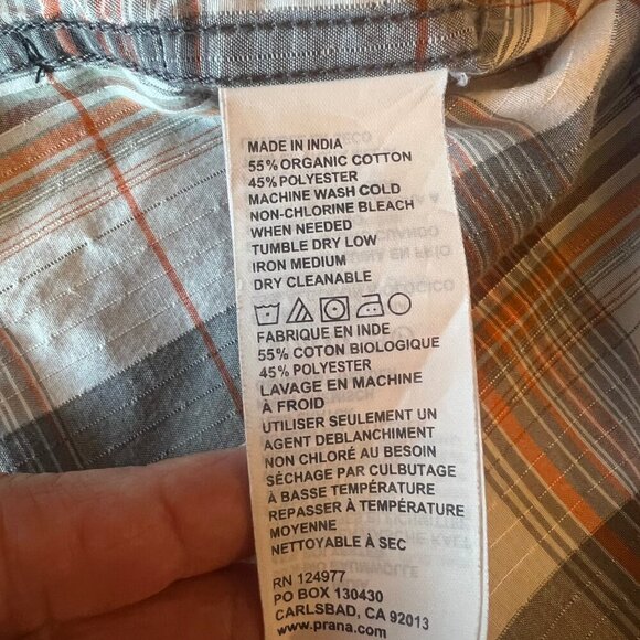 Men's Prana Orange & Gray Plaid Short Sleeve Shirt, Size Large - Picture 9 of 11